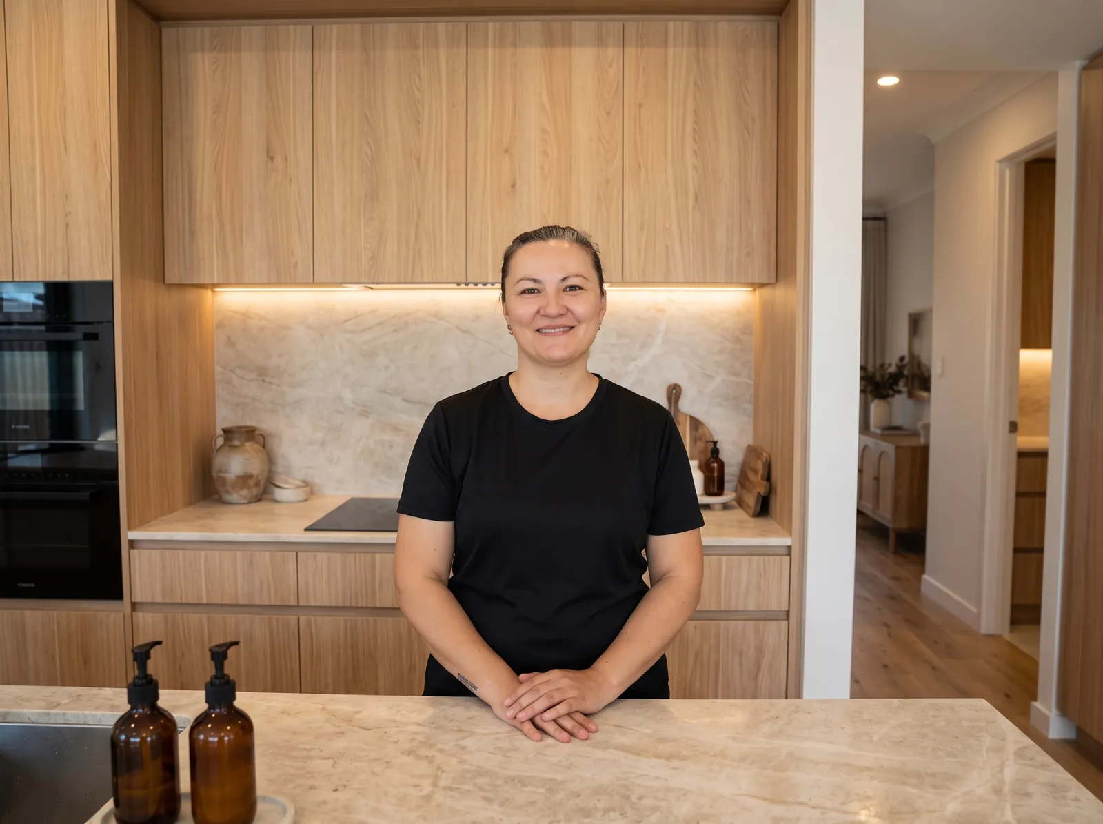 The owner of Eco Clean QLD standing at a kitchen bench